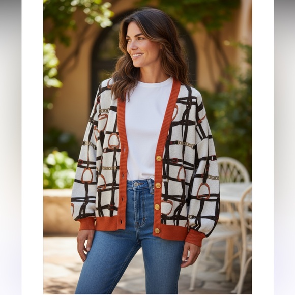 Celine Vintage Cardigan with Chain Print - Picture 1 of 2